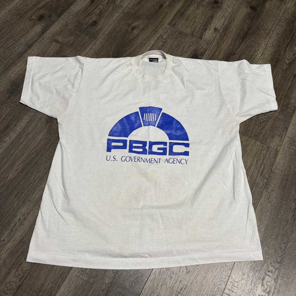 Vintage PBGC U.S. Government Agency Shirt Mens 2XL White Graphic Made USA 90s